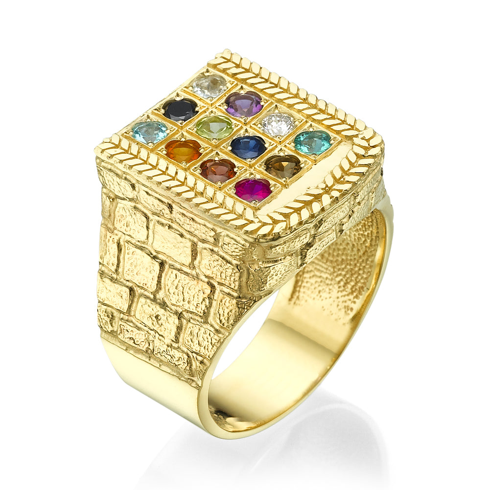 Choshen Semi-Precious Stones Men's Signet Ring in 14K Gold