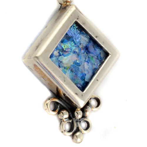 Silver Roman Glass Diamond-Shaped Earrings