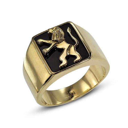Lion of Judah Signet Ring in 14k Gold with Onyx