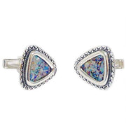 Triangular Filigree Roman Glass Silver Cufflinks