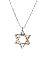 Silver & Two Tone Gold 3D Magen David Pendant