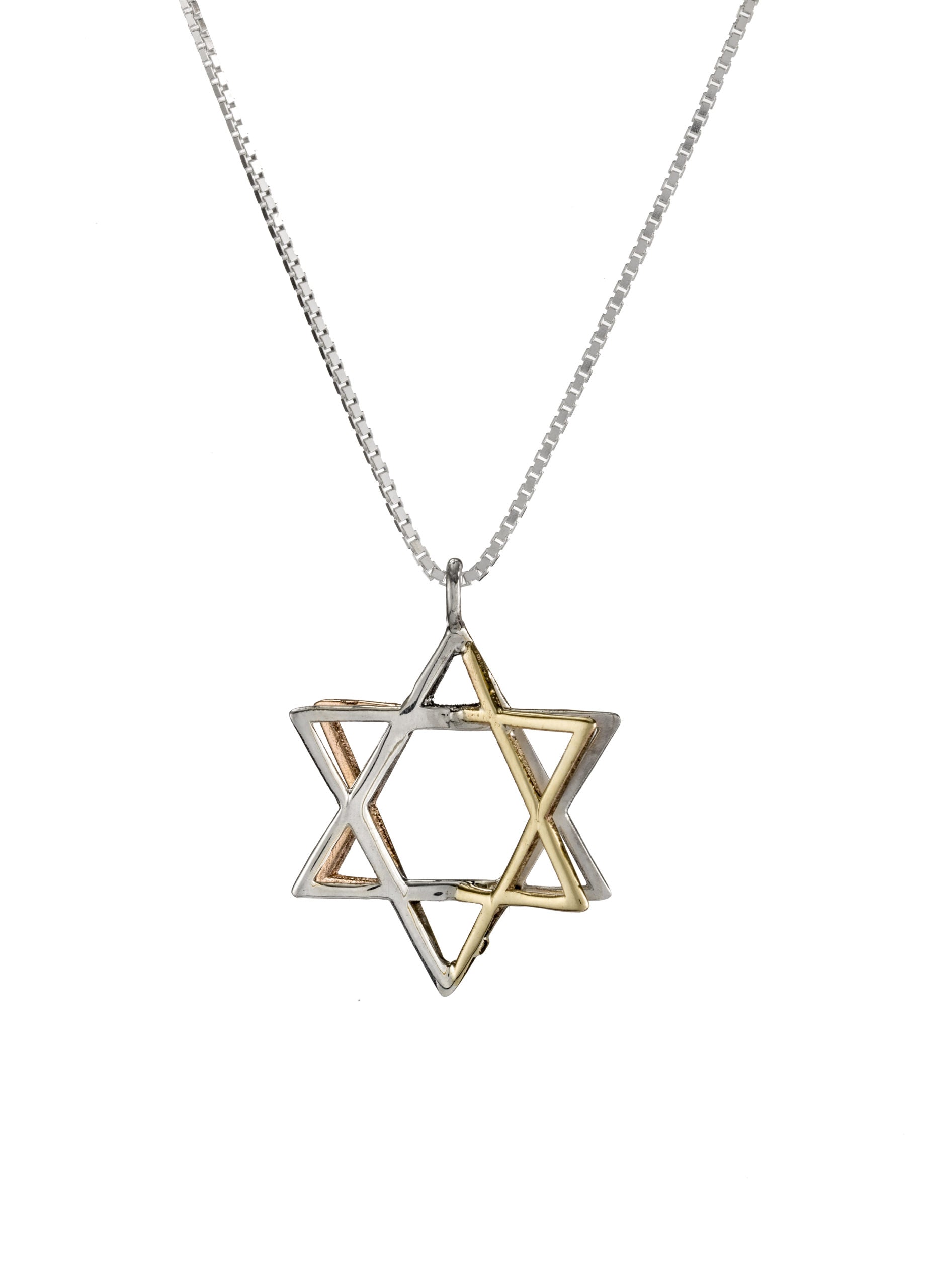 Silver & Two Tone Gold 3D Magen David Pendant
