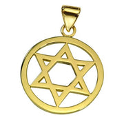 Classic 14k Gold Star of David Round Pendant