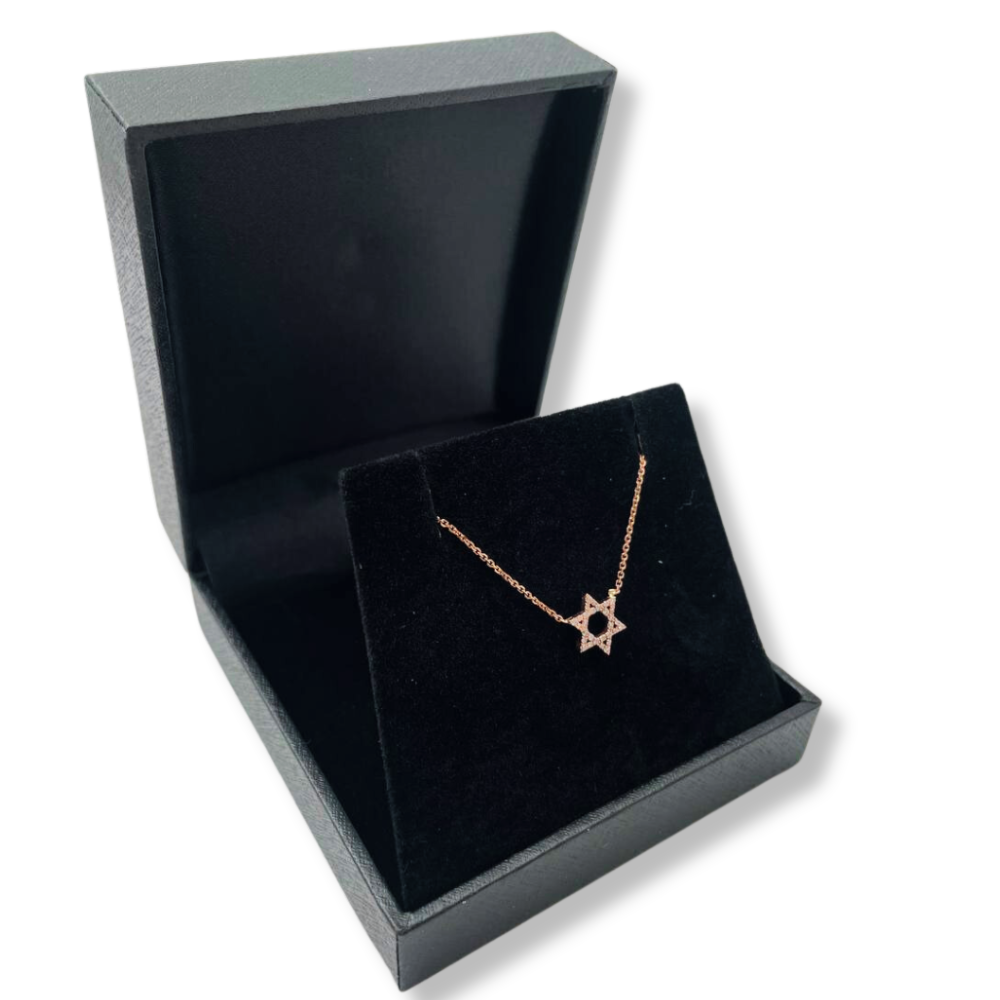Diamond Star of David Linked Necklace in 14K Gold - Petite