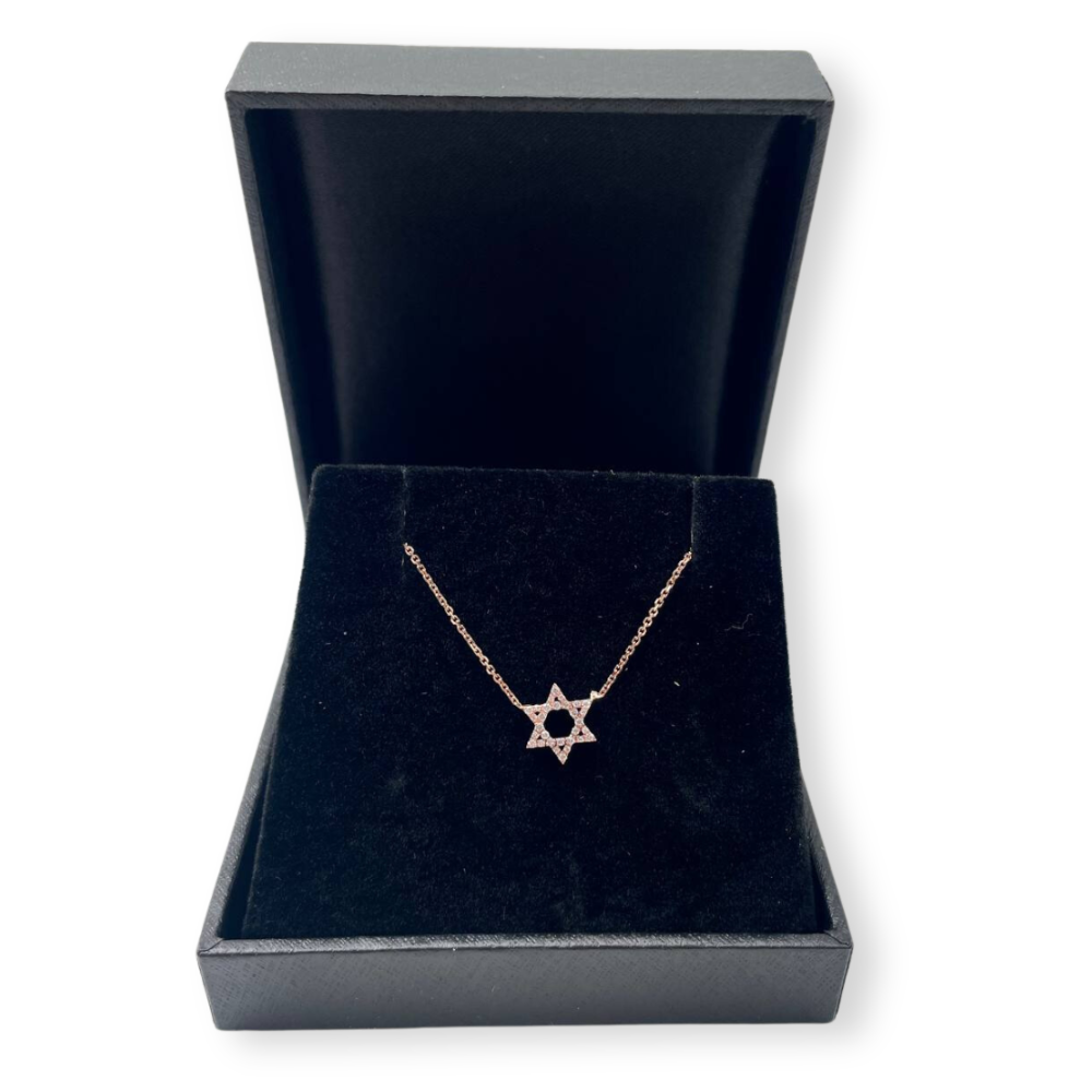 Diamond Star of David Linked Necklace in 14K Gold - Petite