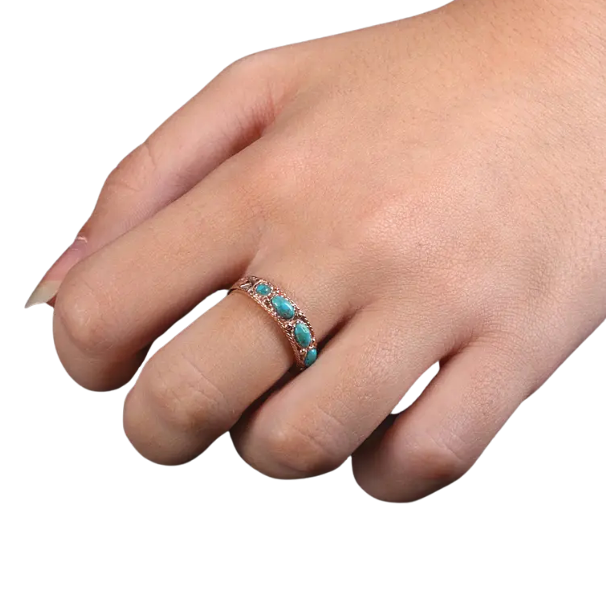 Vintage Style 14K Rose Gold Ring with Arizona Turquoise