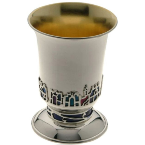 Silver Jerusalem Enamel Kiddush Cup