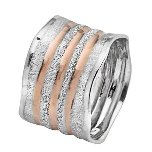 White and Rose Gold Wave Striped Wedding Ring