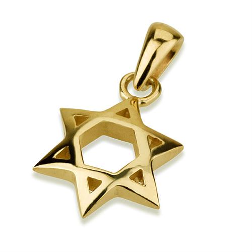 14K Gold Curved 3D Star of David Pendant
