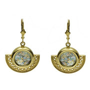 14k Gold Half Circle Roman Glass Earrings
