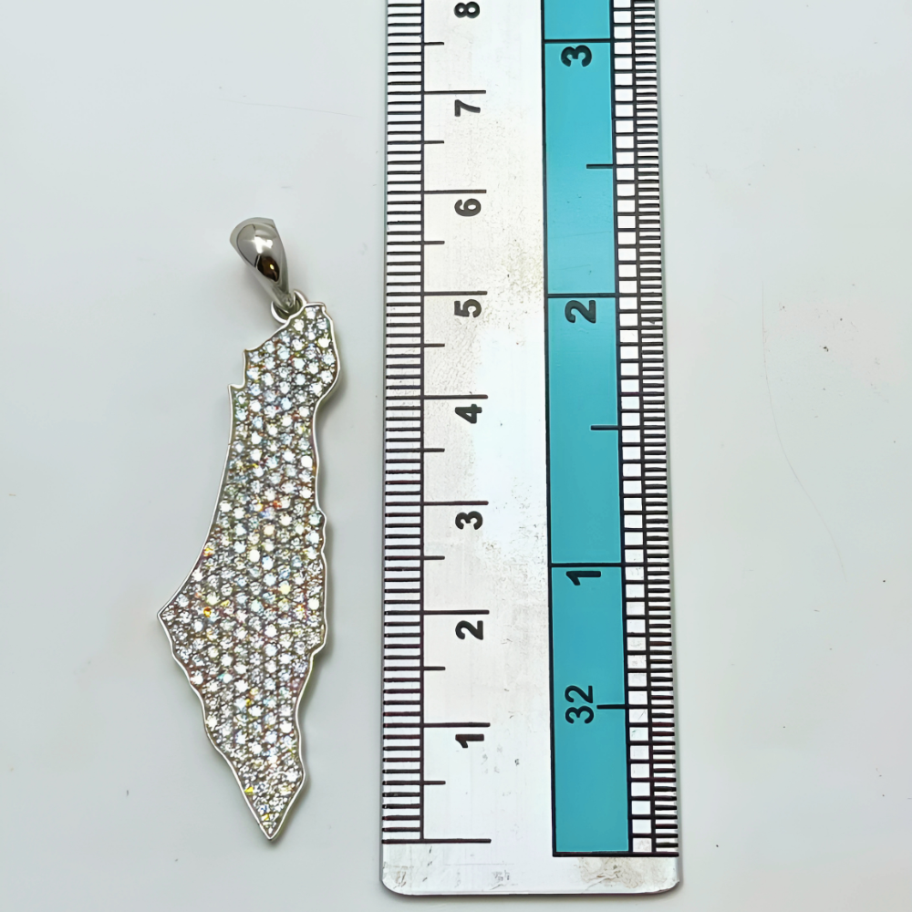 2 Ct Diamond Map of Israel Am Israel Chai Pendant in 14K Gold - 2" Size