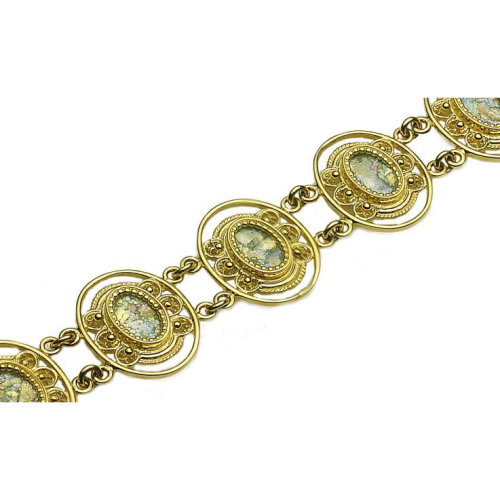 14k Gold Roman Glass Yemenite Bracelet