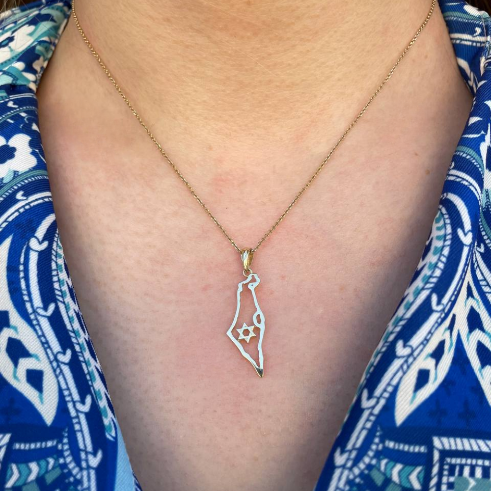 Map of Israel Outline with Star of David - 14K Gold Pendant
