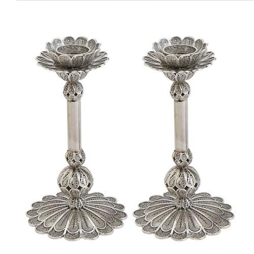 Filigree Smooth Stem Silver Candle Holders