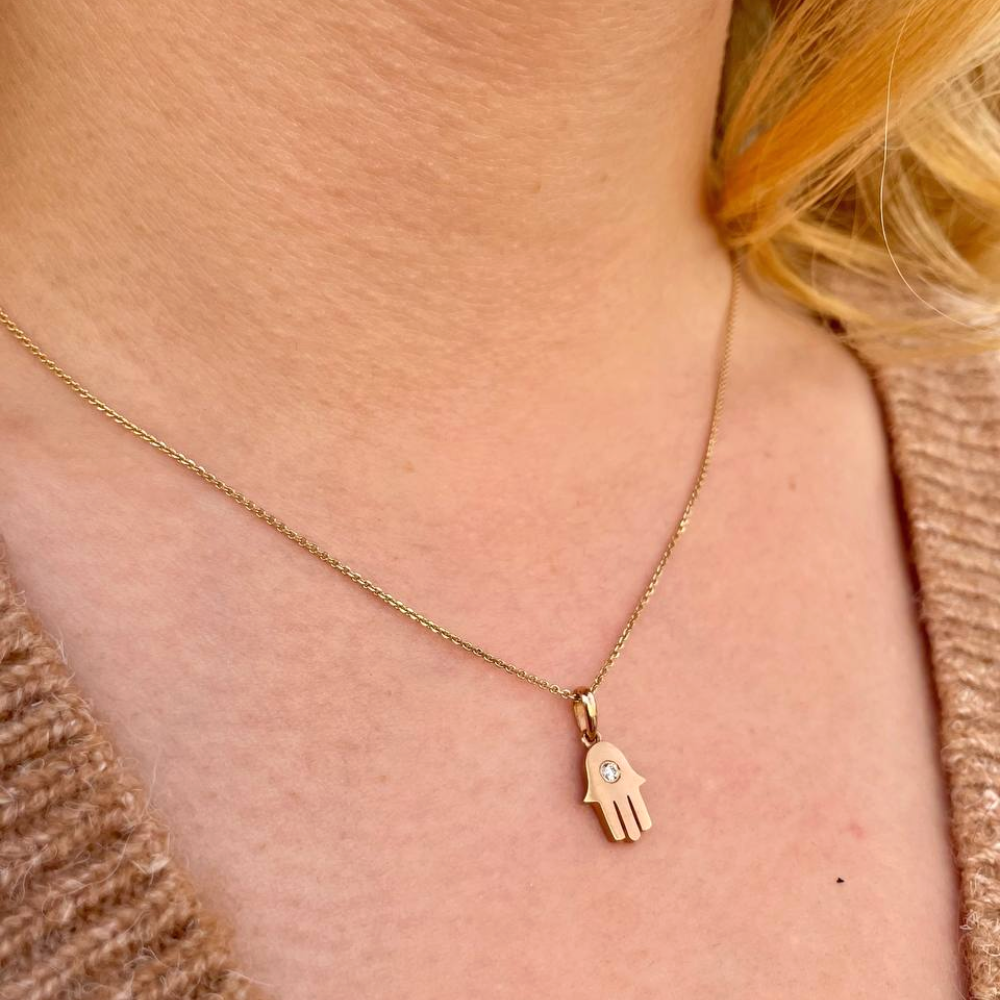 18K Gold Diamond Contemporary Hamsa Pendant