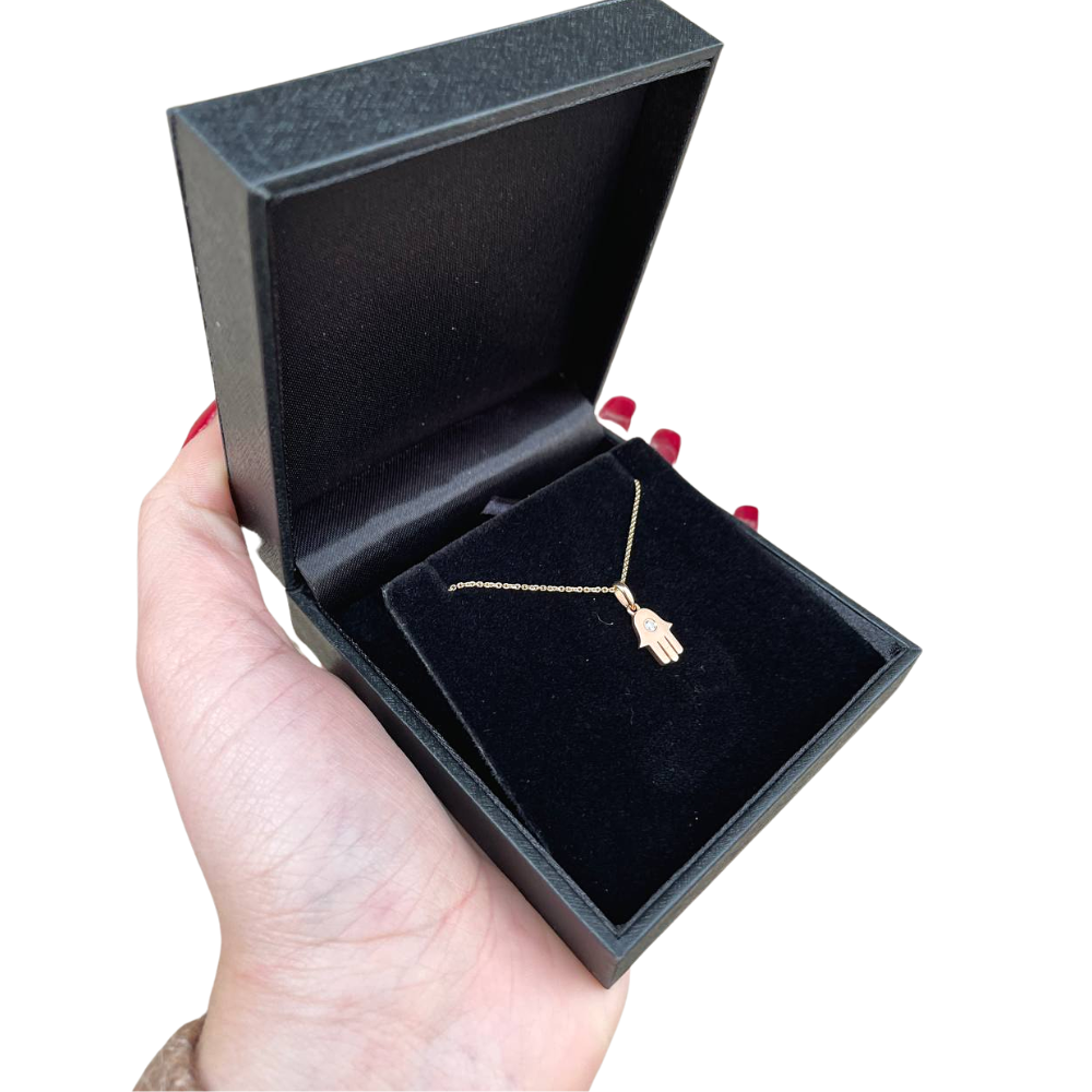 18K Gold Diamond Contemporary Hamsa Pendant