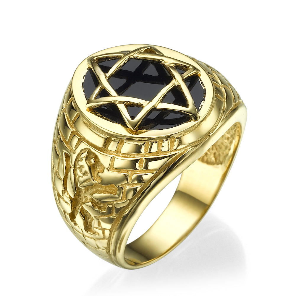 Star of David Signet Ring - 14k Yellow Gold with Black Onyx Stone