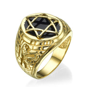 Star of David Signet Ring - 14k Yellow Gold with Black Onyx Stone
