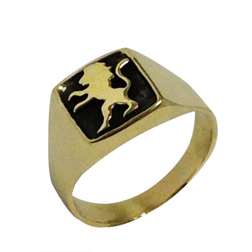 14k Yellow Gold and Black Rhodium Lion of Judah Signet Ring