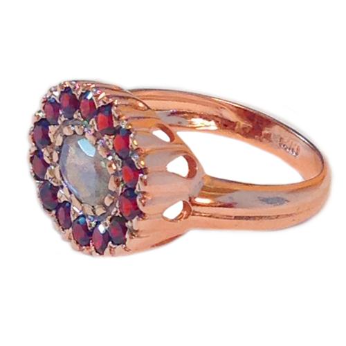 14k Rose Gold Ring - Garnets and Labradorite