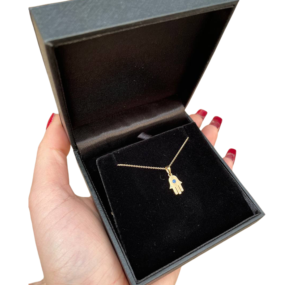 18k White Gold Diamond and Sapphire Hamsa Pendant