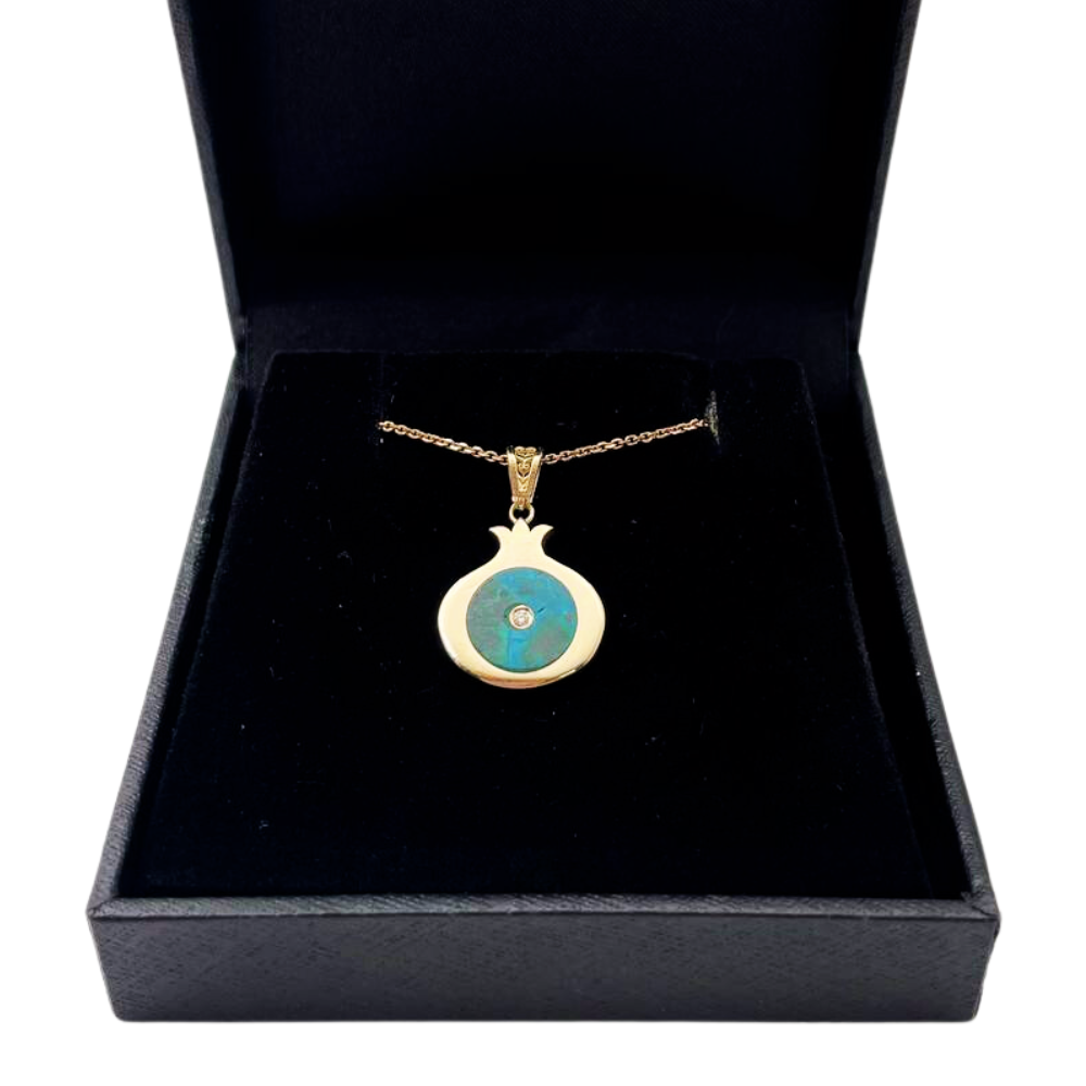 Israeli Eilat & Diamond Pomegranate Pendant in 14K Gold