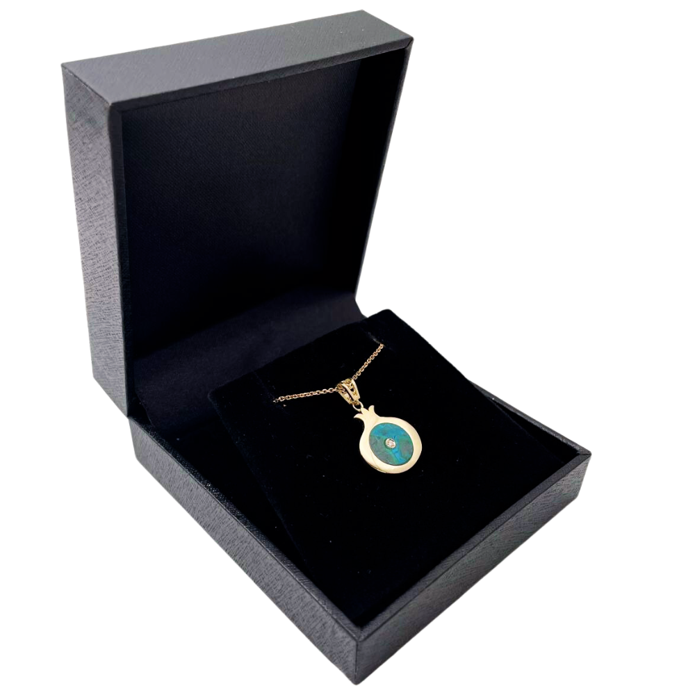 Israeli Eilat & Diamond Pomegranate Pendant in 14K Gold