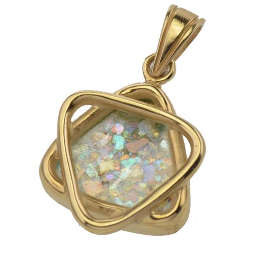 14K Gold Roman Glass Star of David Pendant