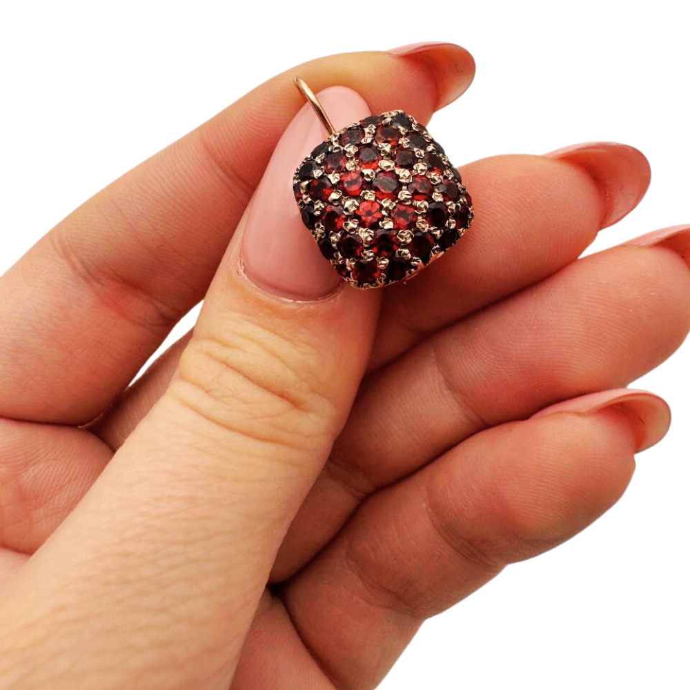 14K Rose Gold Garnet Pavé Square Earrings