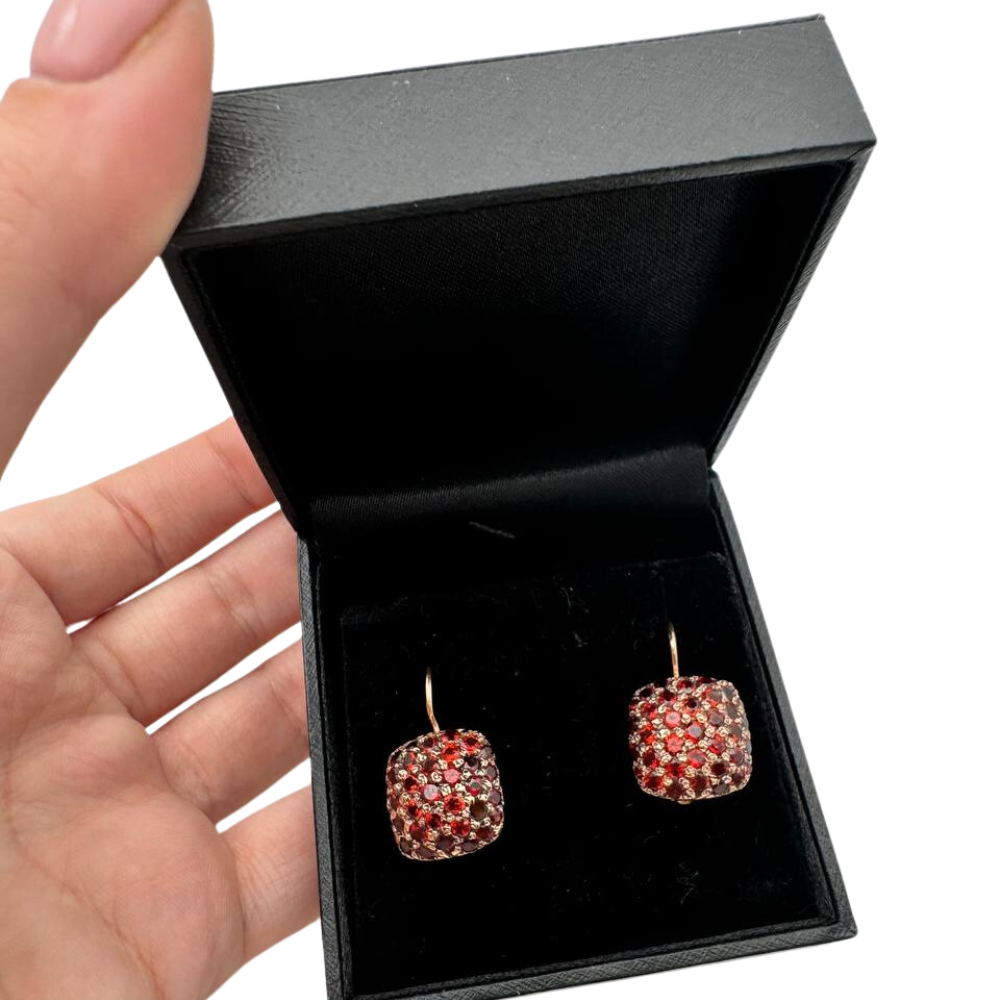 14K Rose Gold Garnet Pavé Square Earrings