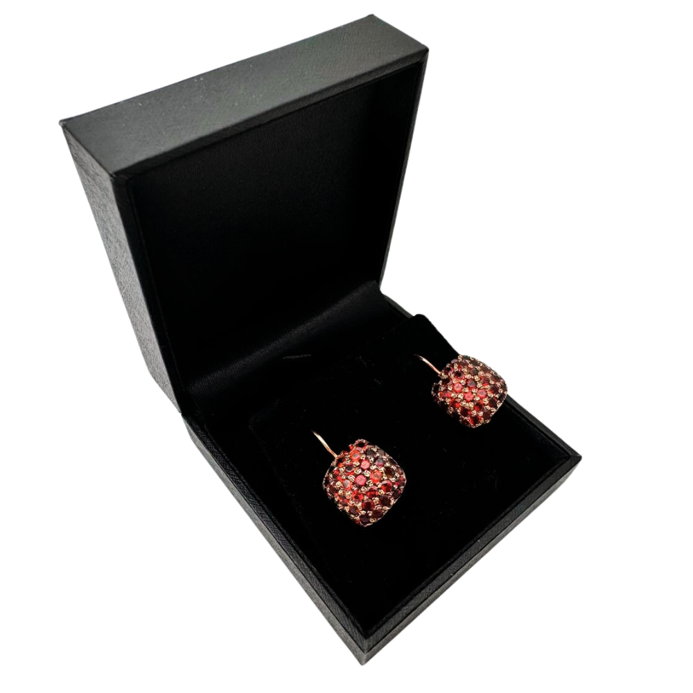 14K Rose Gold Garnet Pavé Square Earrings