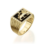 Lion of Judah Ring - Bob Marley Style 14K Yellow Gold Diamond Onyx