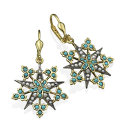 14K Gold Snowflake Earrings with Pearl & Turquoise