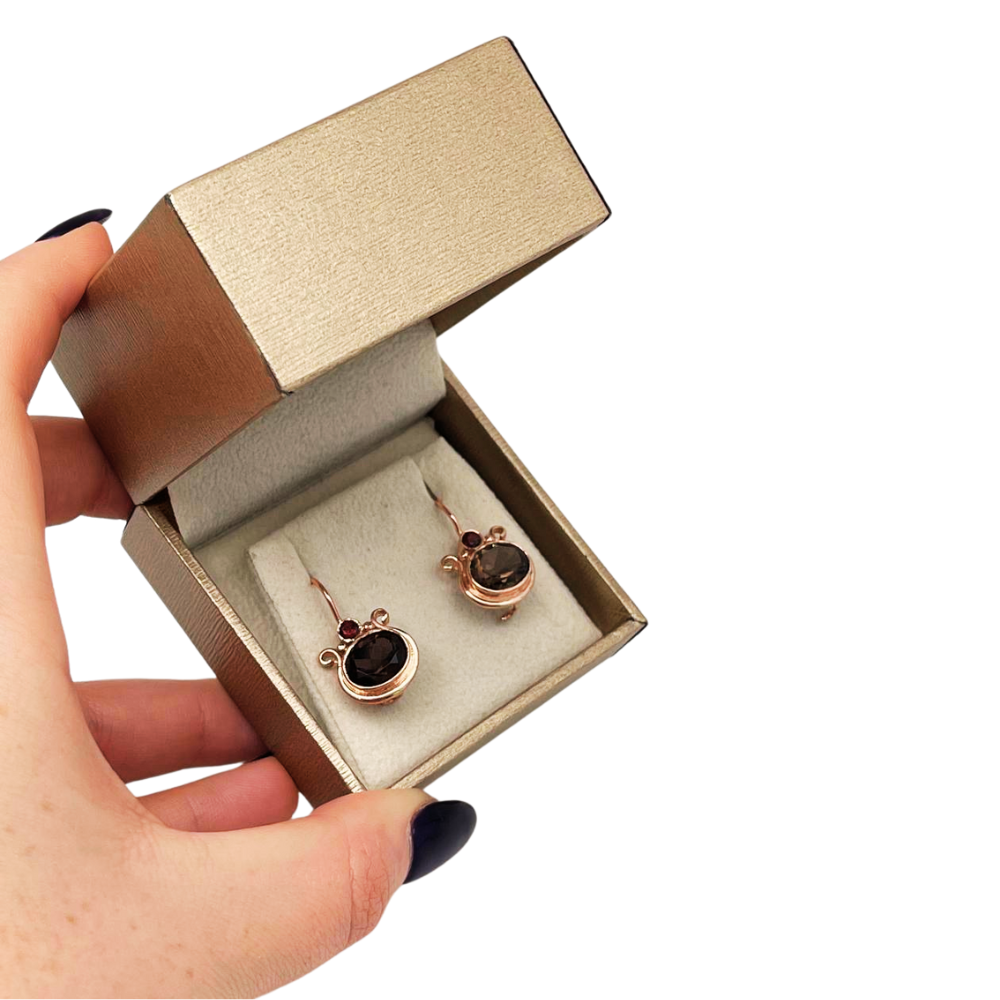 14k Rose Gold Smoky Topaz Garnets Pomegranate Hook Earrings