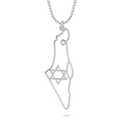 Map of Israel with Star of David Pendant and Chain in Sterling Silver