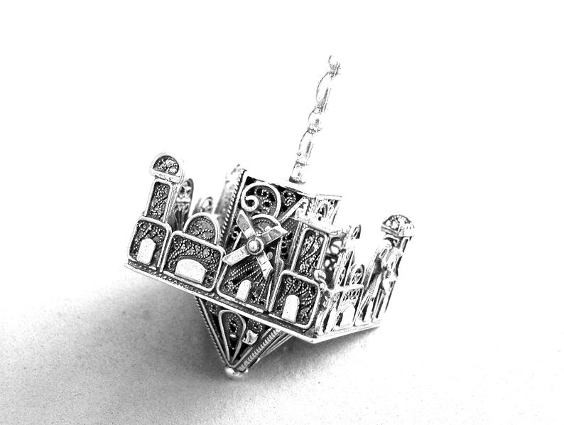 Sterling Silver Jerusalem Dreidel with Filigree Art