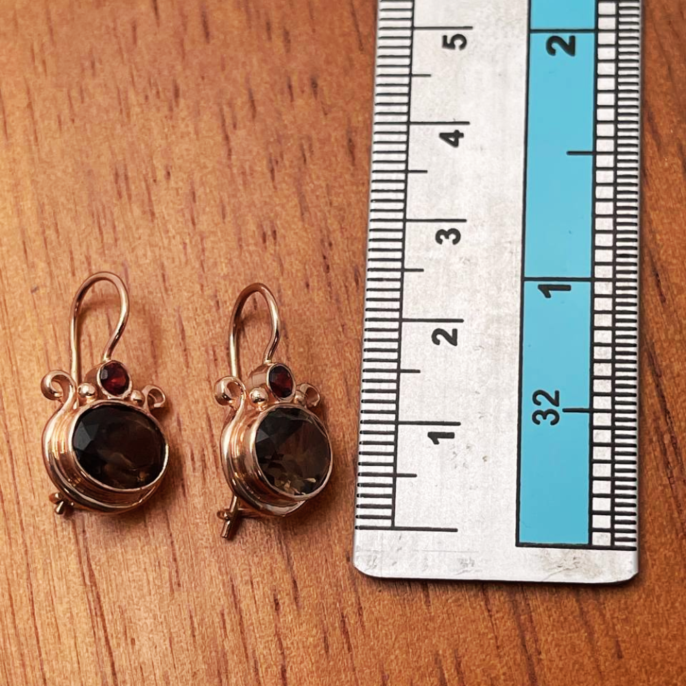 14k Rose Gold Smoky Topaz Garnets Pomegranate Hook Earrings