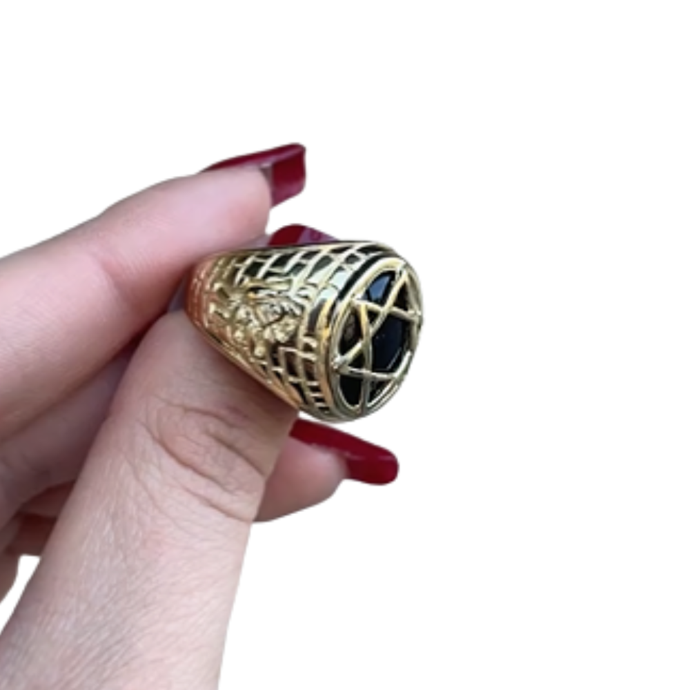 Star of David Signet Ring - 14k Yellow Gold with Black Onyx Stone