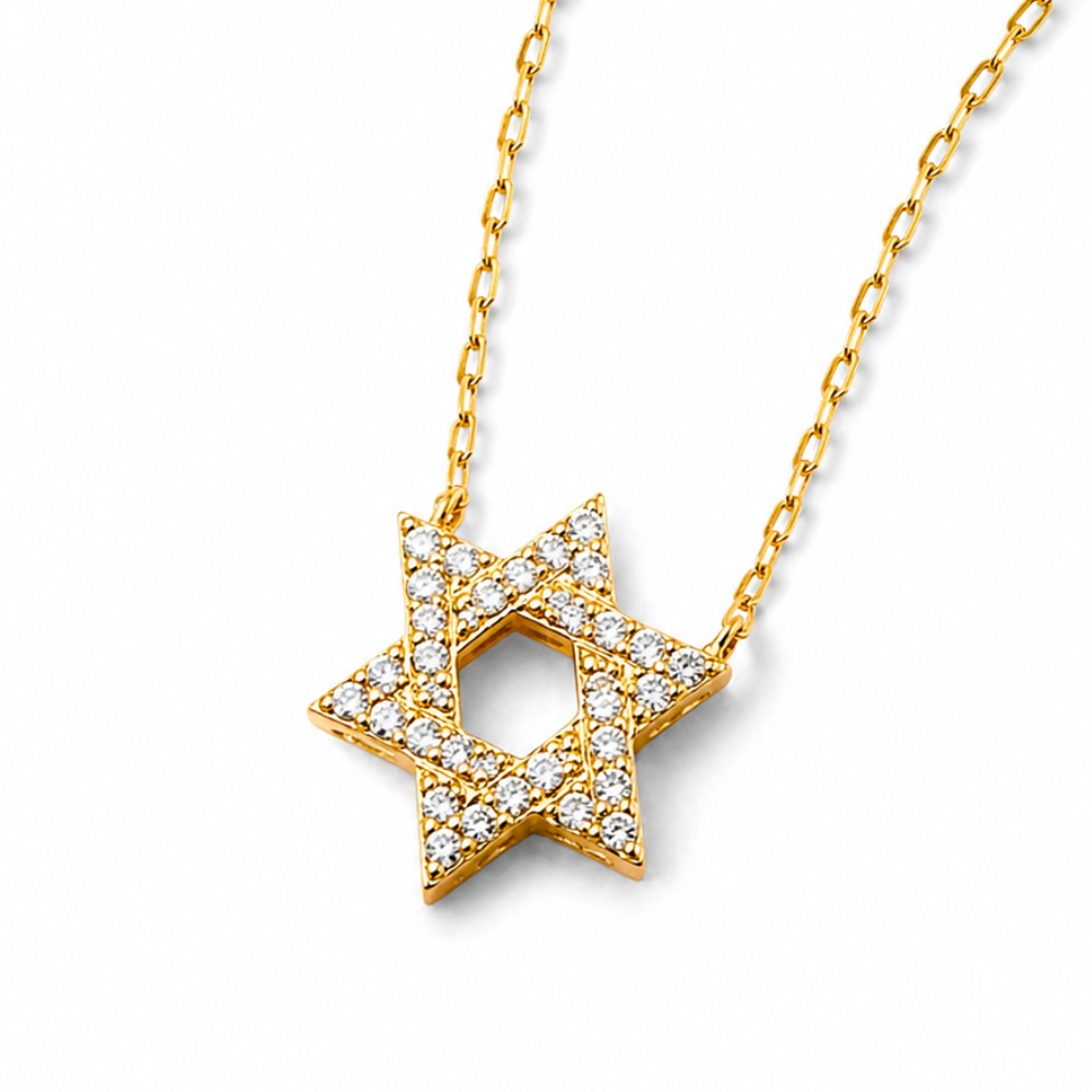 Diamond Star of David Necklace in 14K Gold - 10 mm