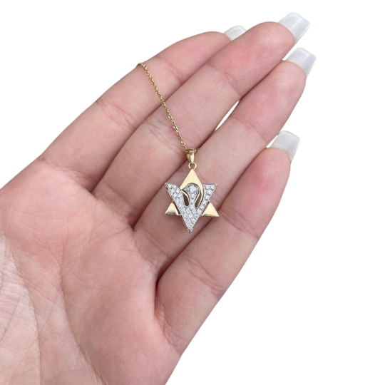 Diamond Star of David Dove of Peace Pendant in 18K Gold