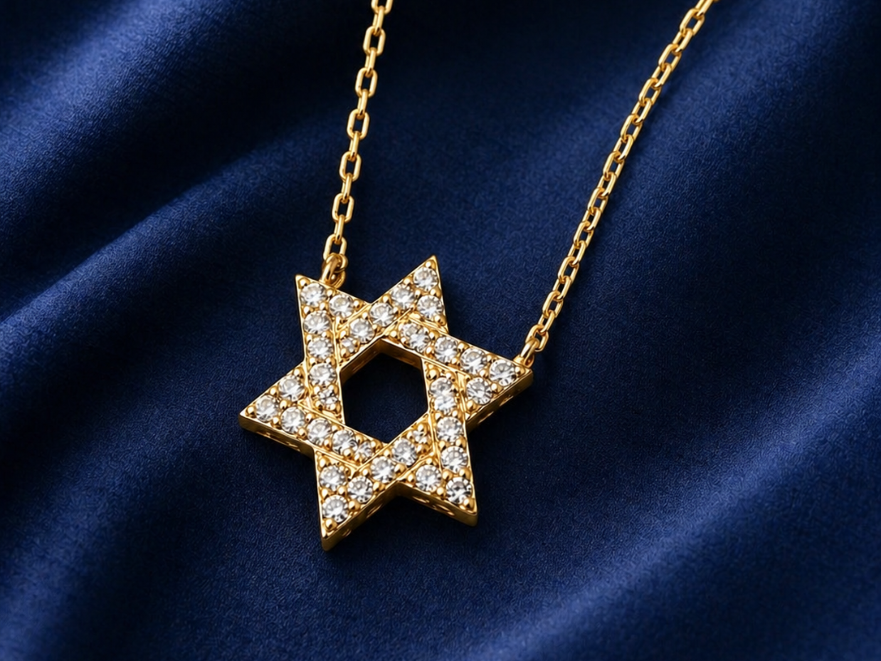 Diamond Star of David Necklace in 14K Gold - 10 mm