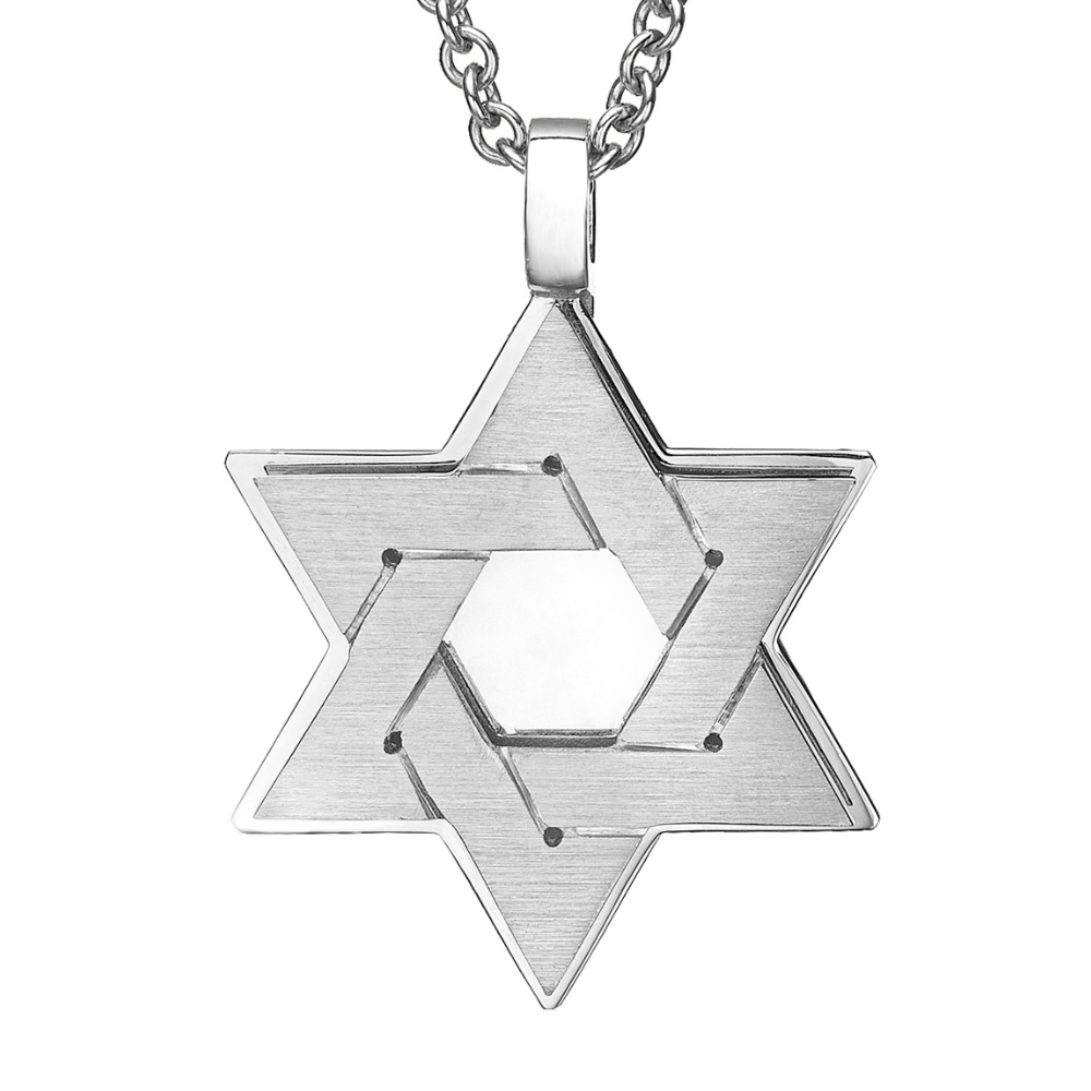 18K Gold Dual Layered Brushed Star of David Pendant