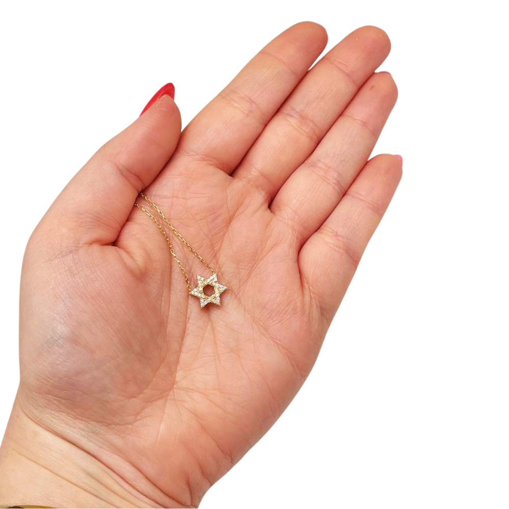 Diamond Star of David Necklace in 14K Gold - 10 mm
