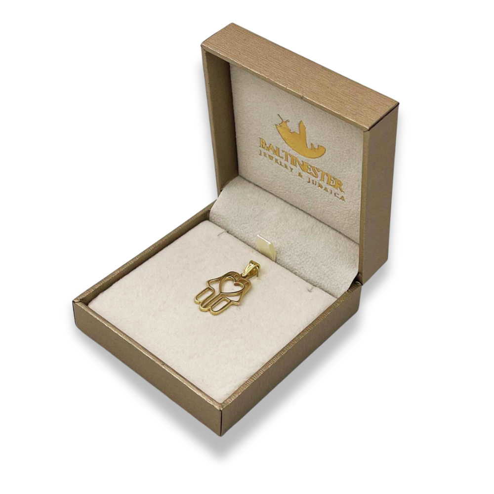 14k Gold Heart Outline Hamsa Pendant