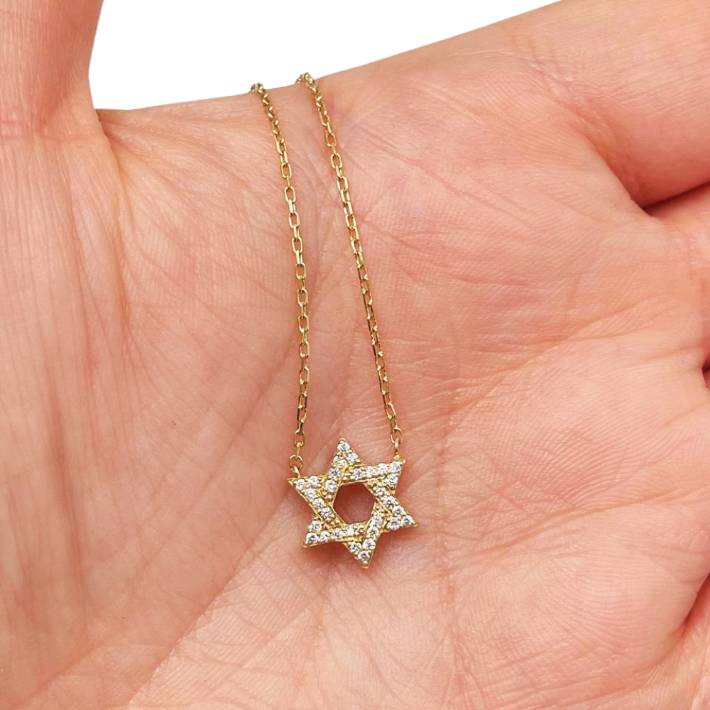 Diamond Star of David Necklace in 14K Gold - 10 mm