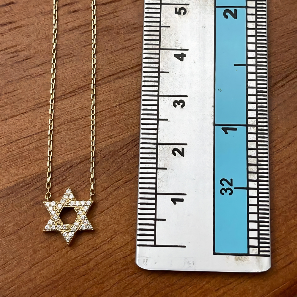 Diamond Star of David Necklace in 14K Gold - 10 mm