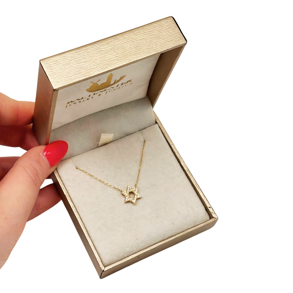 Diamond Star of David Necklace in 14K Gold - 10 mm