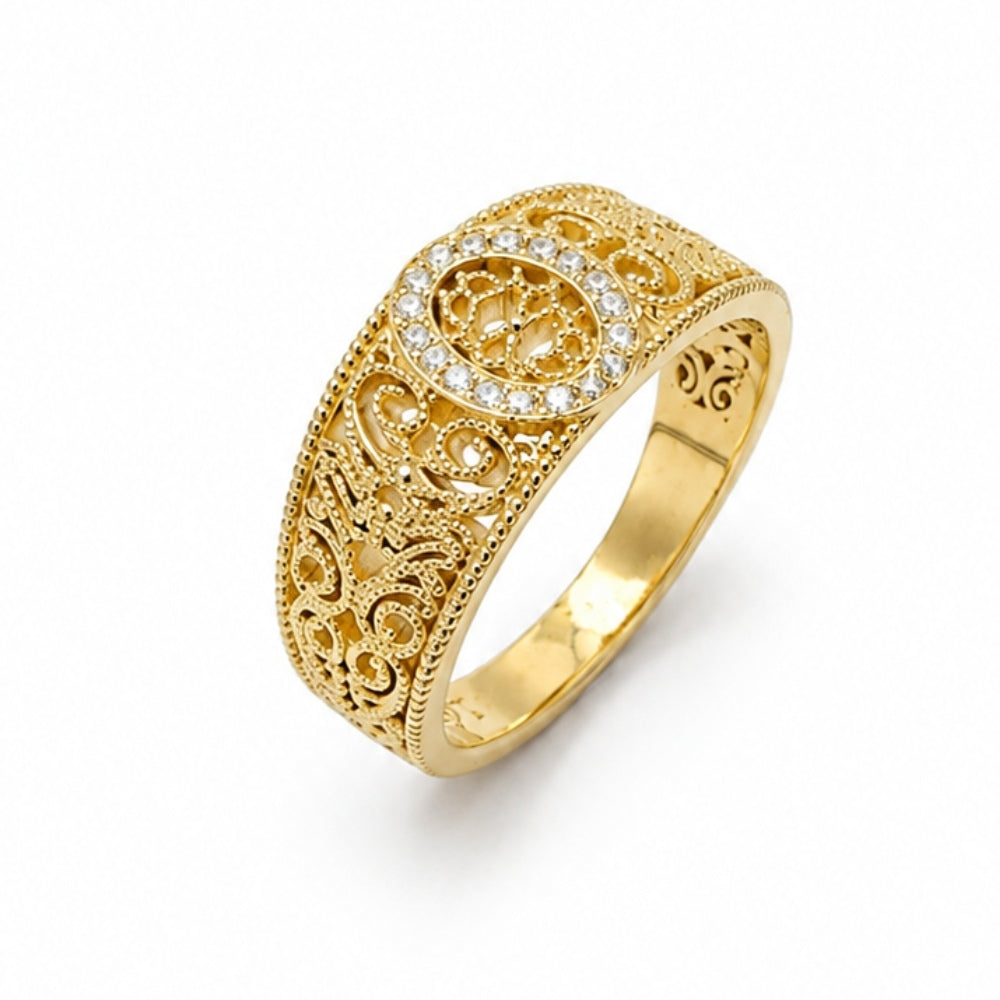 14K Yellow Gold Diamond Filigree Ring – Vintage Ornate Statement Ring