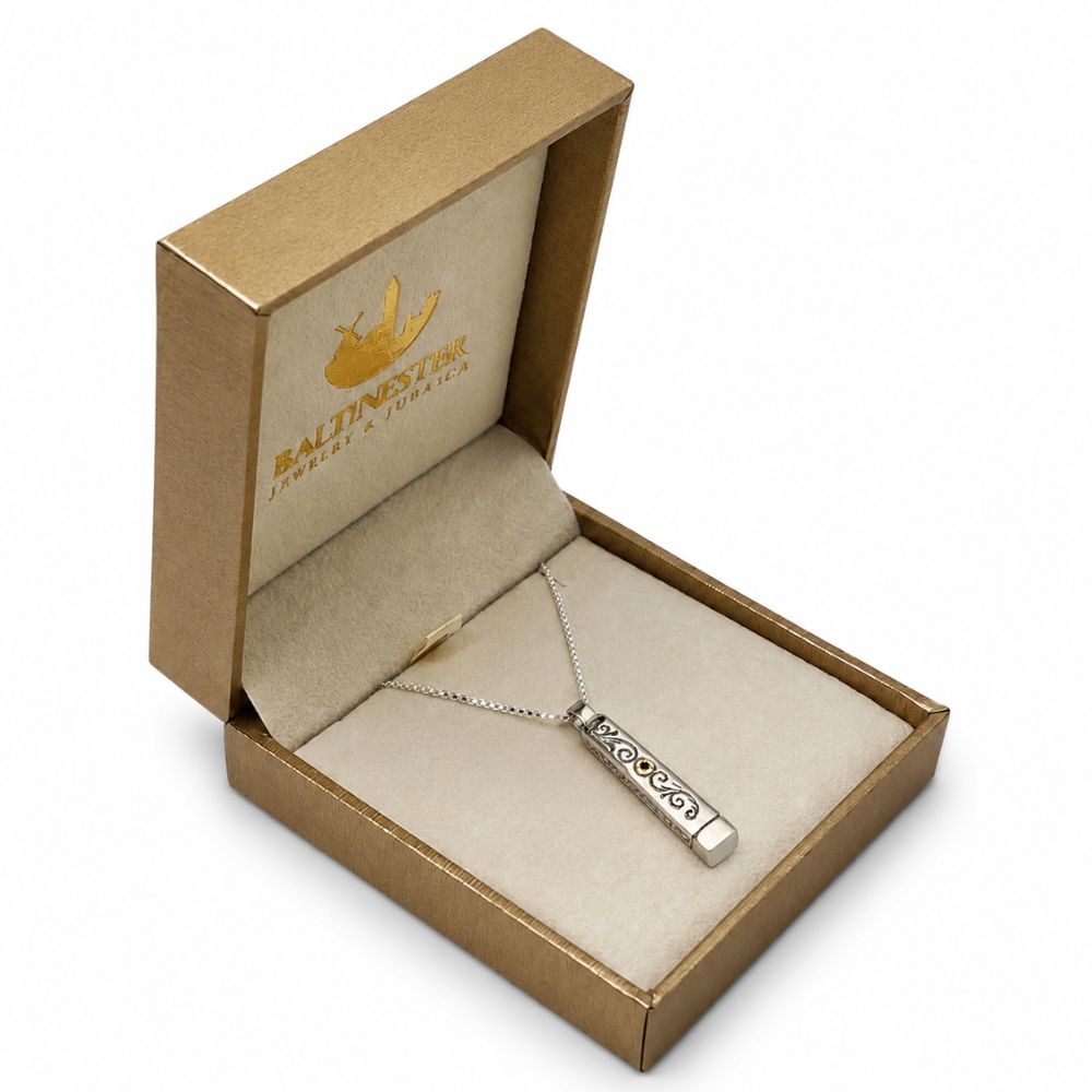 Jewish Mezuzah Kabbalah Pendant Necklace with Red Garnet Stone