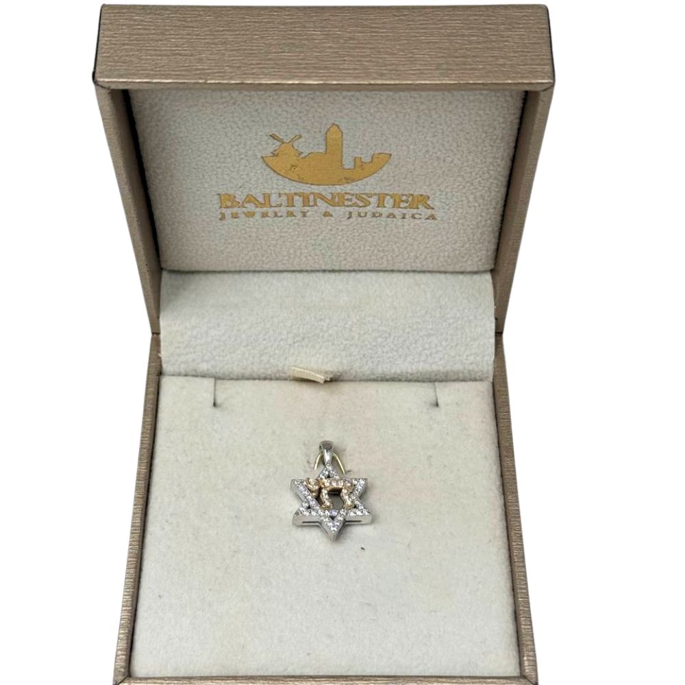 14K Two-Tone Gold Star of David & Chai Diamond Pendant